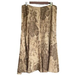 LAUREN RALPH LAUREN beige floral linen trumpet fit and flare midi skirt sz 14